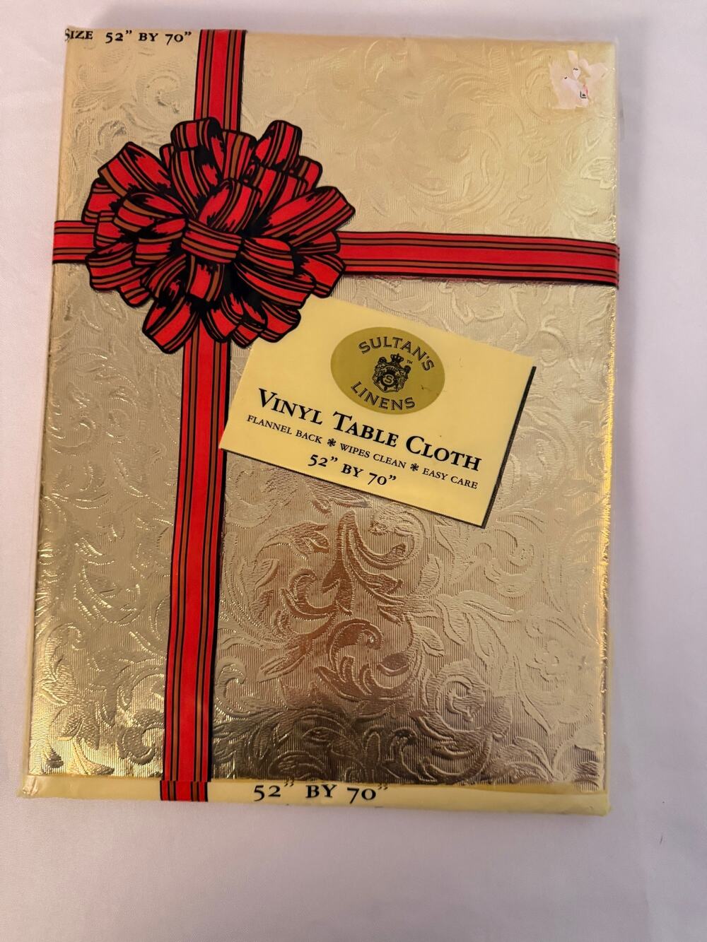 Vintage Sultan’s Linens Gold Vinyl Tablecloth 52x70 NIP Flannel Back